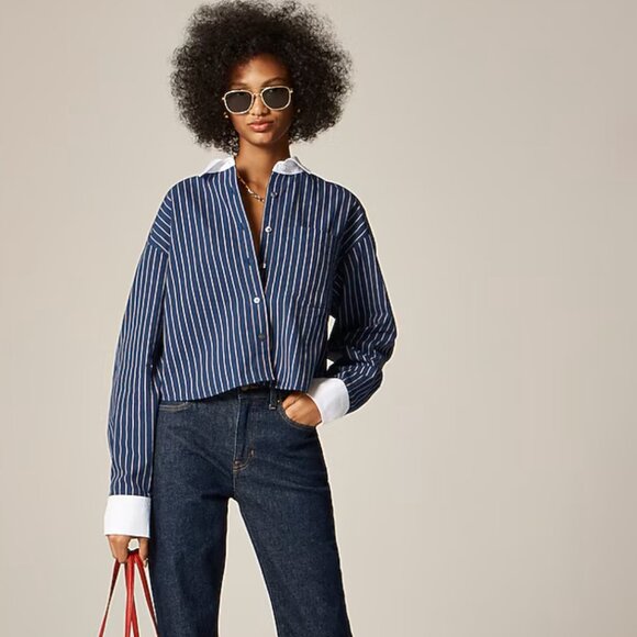 NWT J. Crew Étienne Cropped Button-up Shirt - Picture 2 of 7